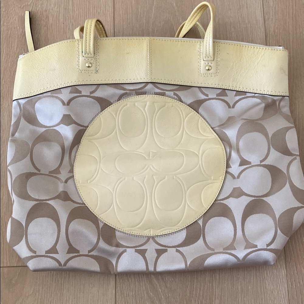 Coach Tan and Cream Tote Bag with Embossed Center Panel